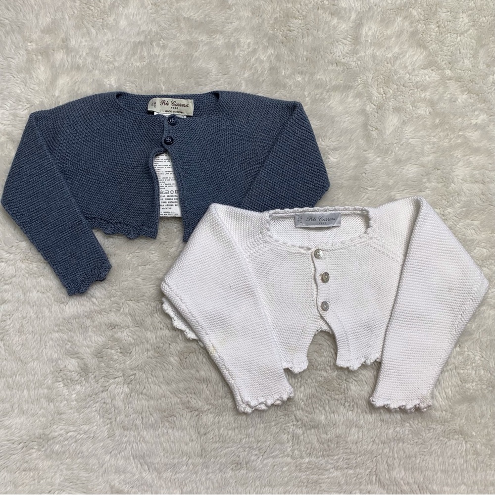 Pili Carrera Baby Toddler Blue White Cotton Knit Cardigans Lot Size 12-18 Months